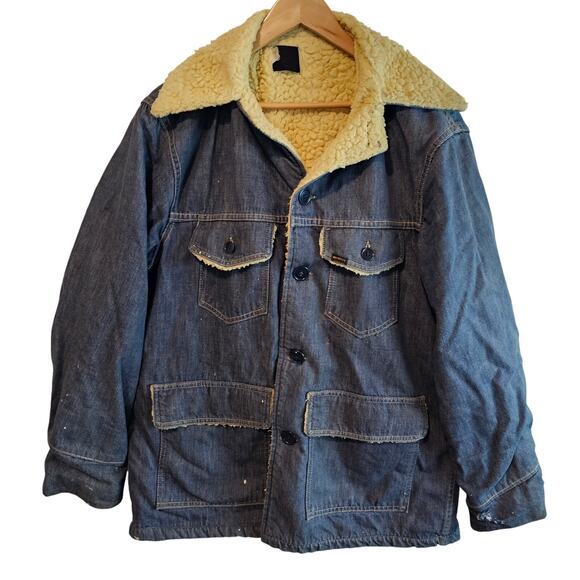 Vintage Sears Roebucks Denim Jacket Mens Sz 44R Blue 70s Sherpa Western Trucker